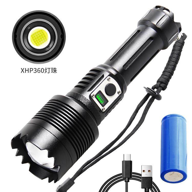 跨境变焦手电筒 升级TYPE-C USB充电带输出XHP70强光XP360手电筒