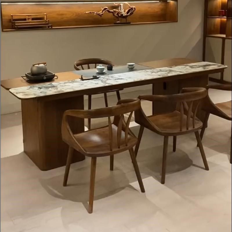 新中式乌金木茶桌椅组合一桌五椅全实木家用办公室高级禅意泡茶台