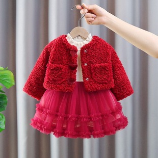 1一5岁宝宝周岁生日公主裙 儿童加绒套装 女童连衣裙秋冬款 2024新款