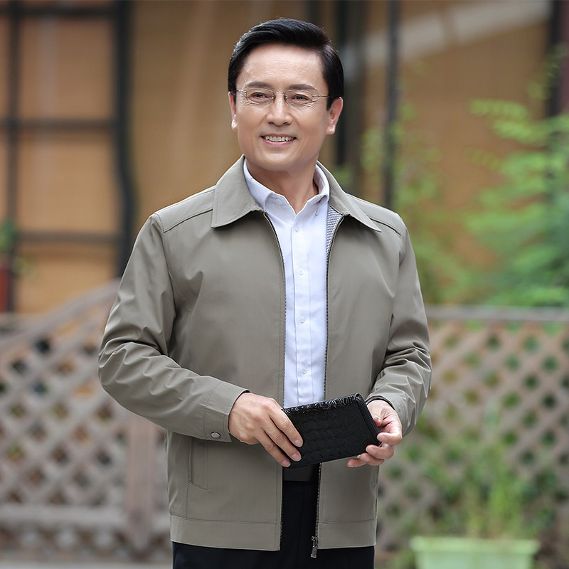 新款中年男士夹克休闲外套爸爸装上衣中老年薄外衣春秋款上衣服夏