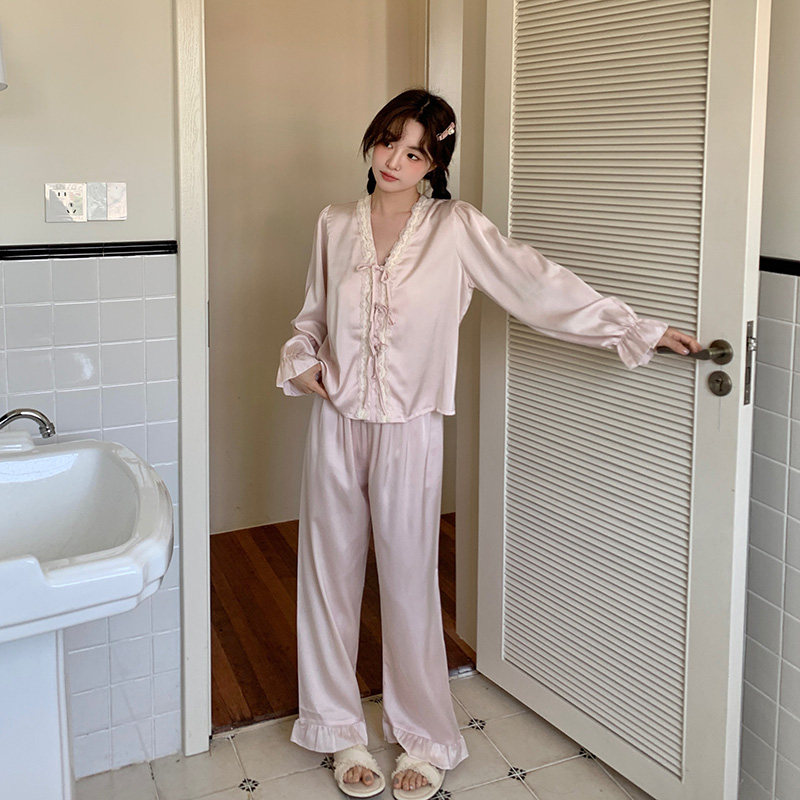 高级感冰丝睡衣女2024年春夏秋款宫廷薄款丝滑长袖家居服套装