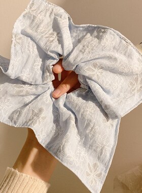 超大号简约蓝色花朵方巾大肠发圈女韩系慵懒风头饰扎头发方形发绳