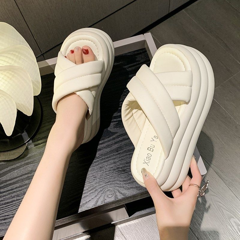 踩屎感厚底松糕交叉网红凉拖鞋女夏季外穿时尚2024新款休闲沙滩鞋,女鞋,一字拖,淘宝优惠券,粉丝福利购,淘宝优惠卷