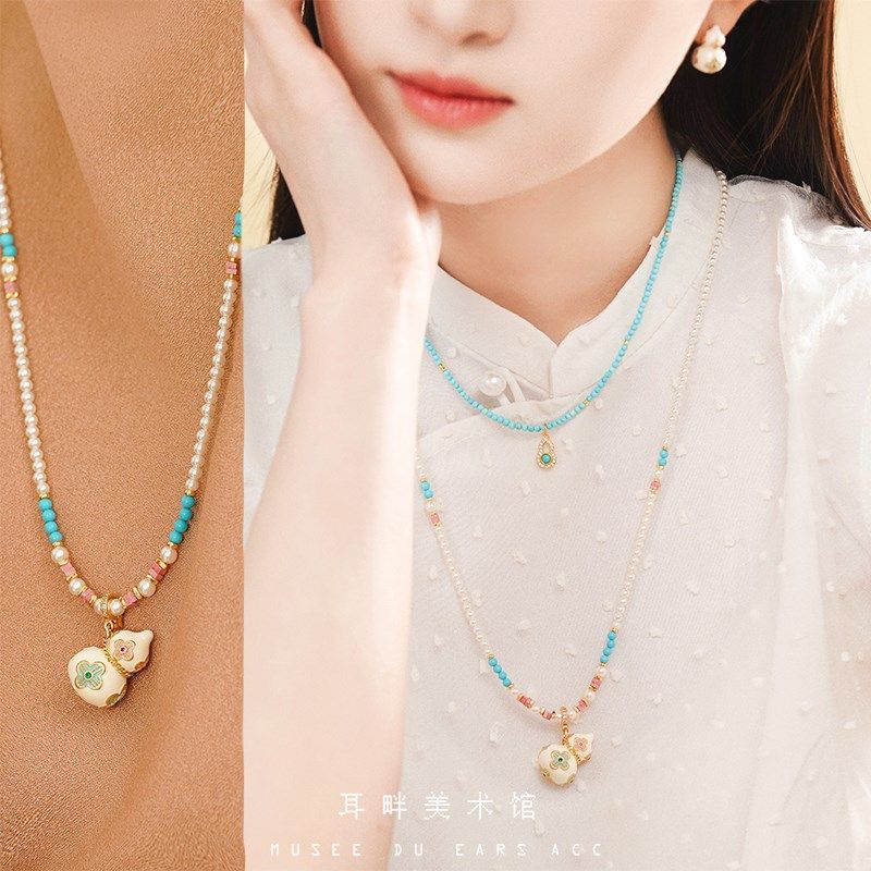 A多宝葫芦项炼女款松石色国风新中式长版毛衣炼 炼 设计感小,饰品/流行首饰/时尚饰品新,项链,淘宝优惠券,粉丝福利购,淘宝优惠卷