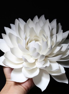 家居新中式陶瓷白色莲花摆件样板房间别墅书房茶室装饰工艺品