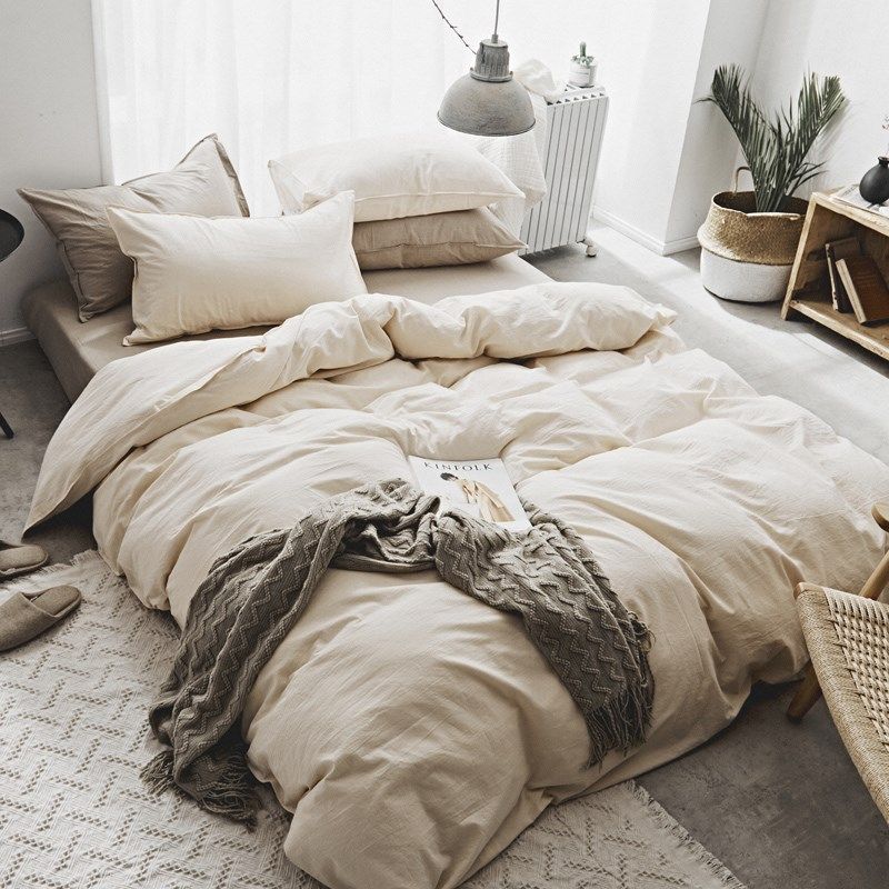 北欧简约纯色水洗棉纯棉床单四件套被套被单学生宿舍三件套单人床