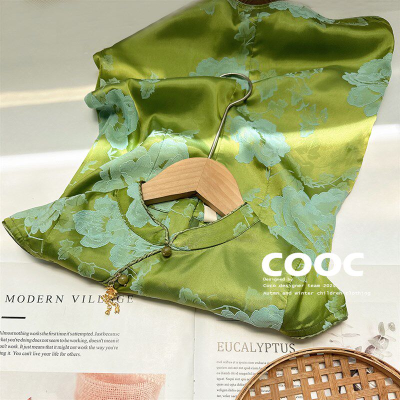 2025夏女童绿色大花旗袍中国风洋气儿童新中式连衣裙女孩改良旗袍,童装/婴儿装/亲子装,旗袍,淘宝优惠券,粉丝福利购,淘宝优惠卷