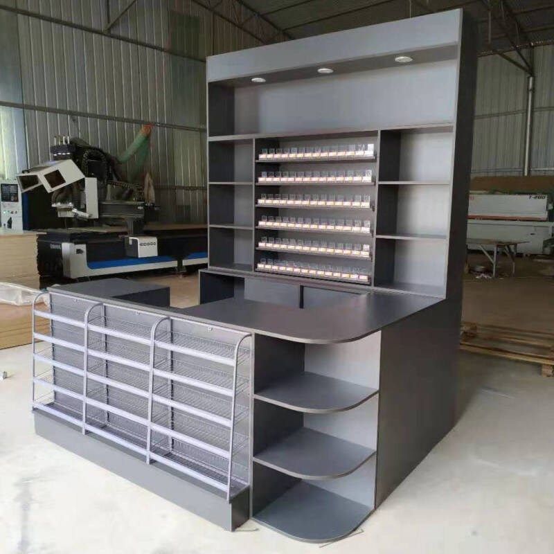 超市烟酒柜收银台组合便利店柜台收银台店铺简约现代展示柜深灰色