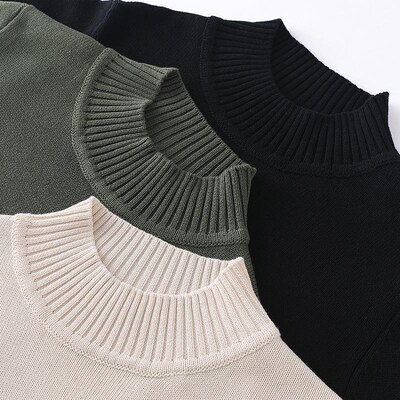 重磅加厚100%纯棉线毛衣男款秋冬季半高领潮高级感内搭针织打底衫