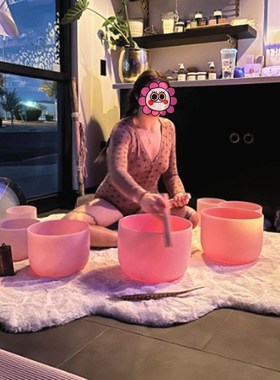 A级准音粉色水晶钵疗愈音乐碗冥想音疗瑜伽颂钵套装送圈棒6-12寸