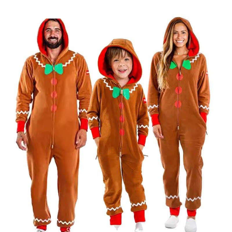 圣诞节亲子装姜饼人连体睡衣儿童家居服男女童加绒保暖情侣套装co
