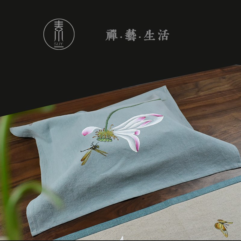 纯手绘禅意茶盘茶台防尘盖布中国风棉麻布艺茶具多用万能盖巾定制