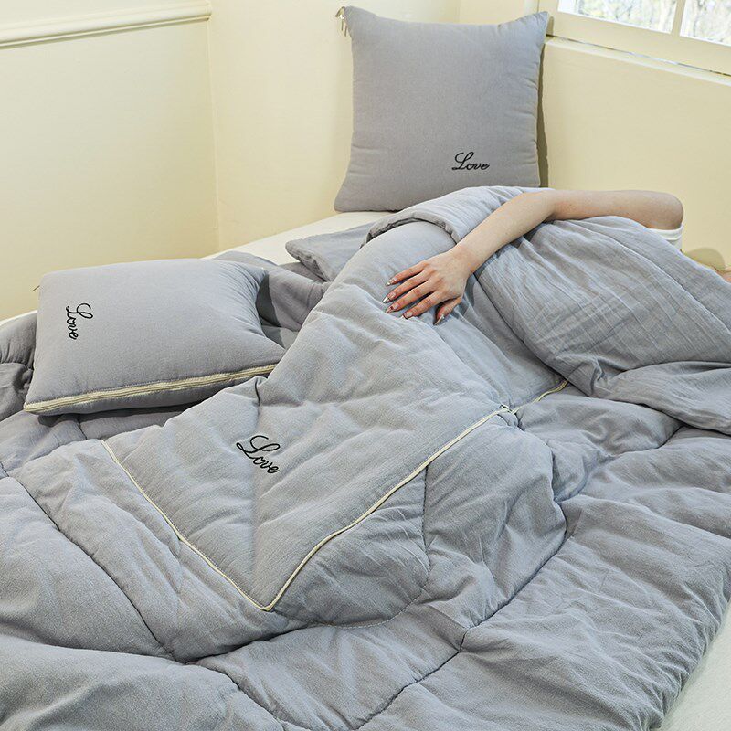 日式简约全棉抱枕被纯色两用汽车靠垫二合一办公室午睡折叠小被子