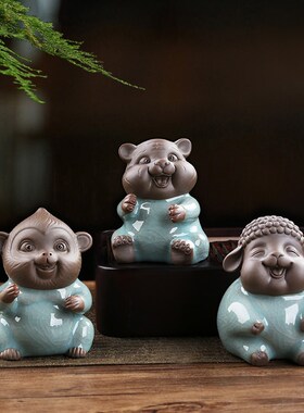 创意陶瓷十二生肖虎小猴牛羊蛇摆件可爱招财家居客厅办公桌面装饰