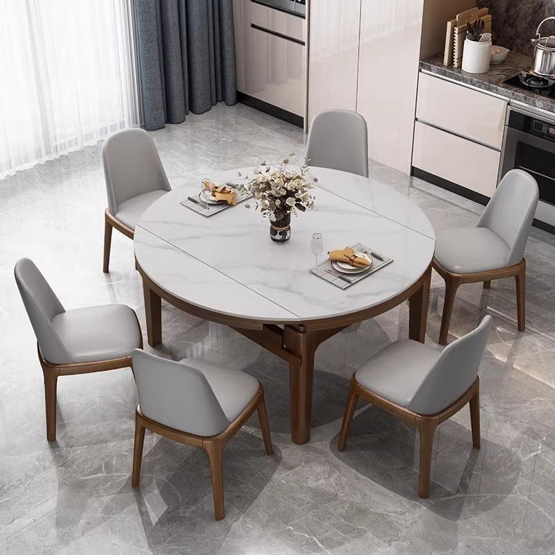 亮光岩板餐桌椅组合现代简约家用小户型伸缩折叠方圆两用实木新品