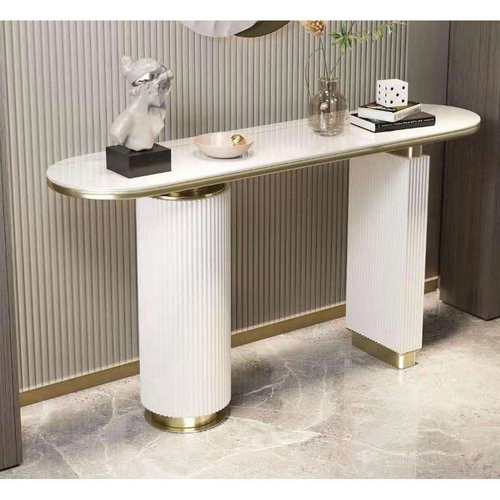 意式岩板玄关桌现代简约轻奢入户靠墙玄关台不锈钢半圆桌艺术条案