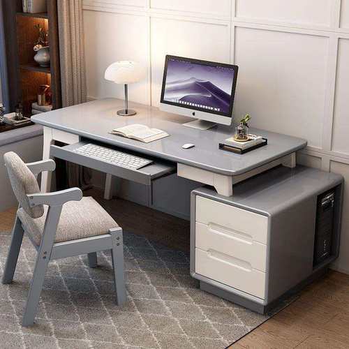 实木原木书桌落地轻奢现代简约卧室房间初中生家用带柜台式电脑桌