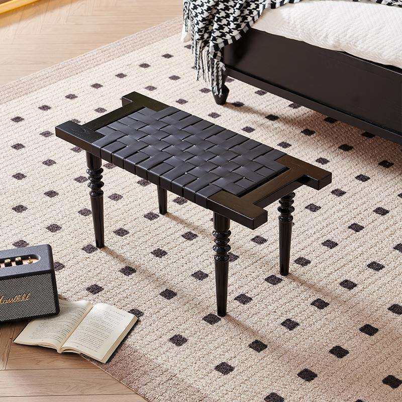 北欧实木长凳现代简约白蜡木马鞍皮座面凳酒店民宿卧室单人床尾凳