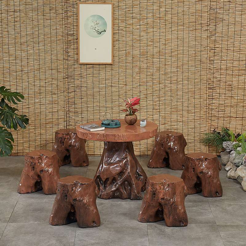 阳台树桩桌椅树脂户外休闲四件套组合小茶几简约室外庭院仿实木桌