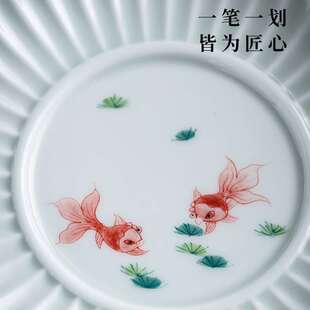 德化陶瓷【单壶承/糕点盘 白瓷亮光】玉泥古青 手绘岁寒三友 菊瓣