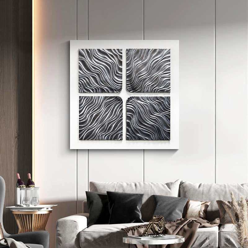 木雕立体实物画现代简约客厅装饰画样板房入户玄关大气过道挂画