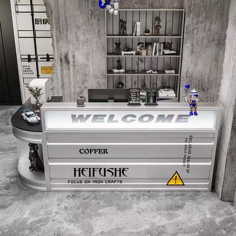 工业风酒吧收银台奶茶烧烤店吧台创意前台健身房铁艺集装箱接待台