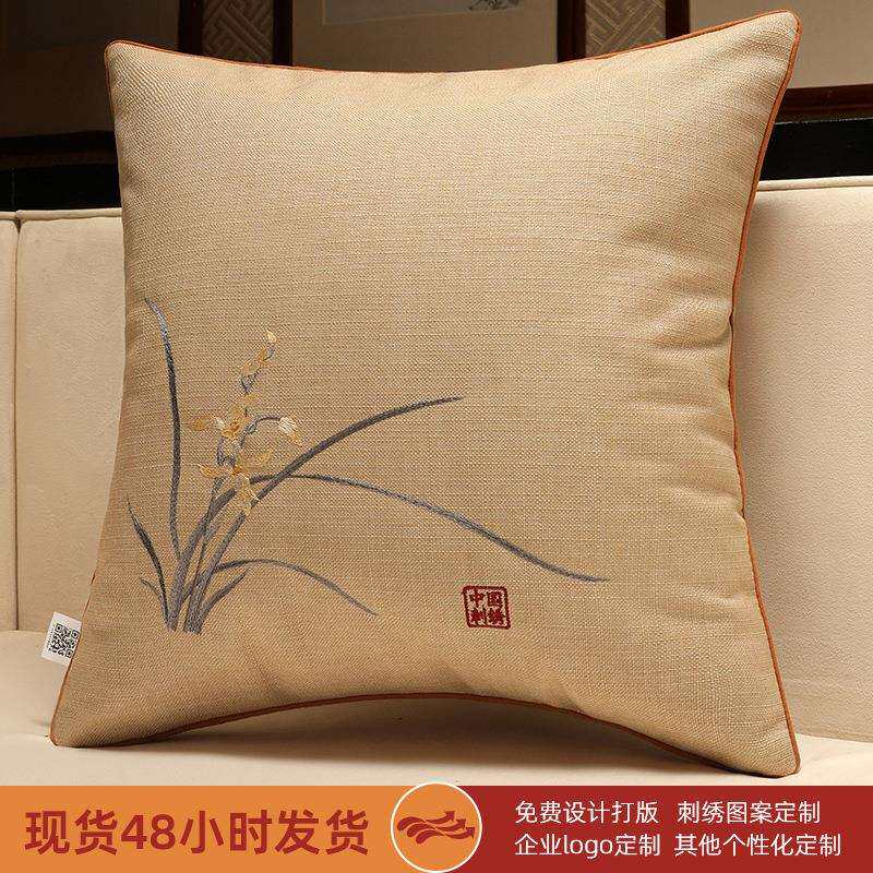 新中式刺绣抱枕客厅沙发靠背垫中国风腰枕靠垫不含芯大靠枕套腰靠