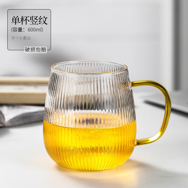 家用牛奶咖e啡杯办公室花茶杯耐热玻璃茶杯带盖勺条纹水杯