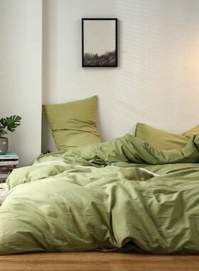 日式侘寂风丨黑色l四件套纯水洗棉麻床品被套宿舍床单三件套床笠