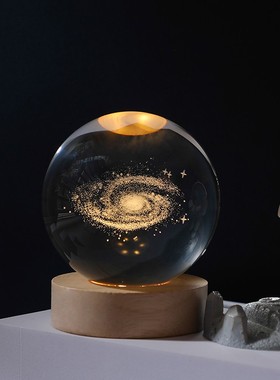发光水晶球桌面摆件太阳系月球装饰送女生同O学闺蜜圣诞节生日礼