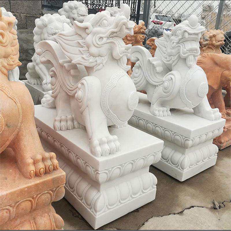 石雕貔貅一对汉白玉庭院户外摆件家用门口大理石麒麟神兽