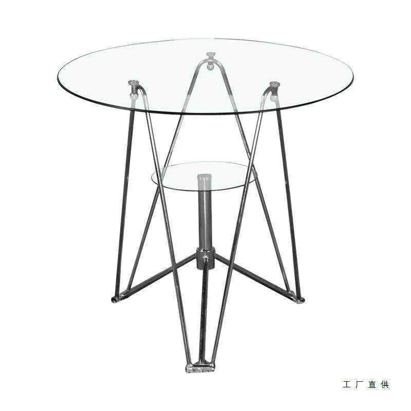 时尚洽谈桌椅圆形钢化玻璃茶几边角几阳台咖啡厅休闲接待桌椅家用