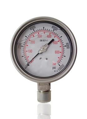 供应耐酸碱强腐蚀耐震压力表316L接头全钢充油压力表YBN100 70MPA