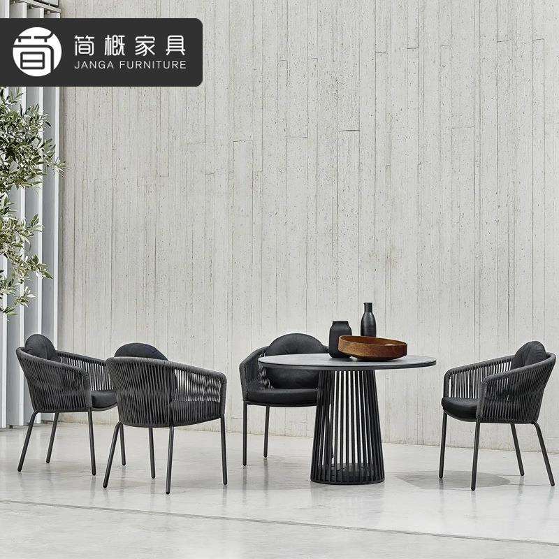 别墅阳台桌椅三件套户外庭院柚木长桌藤椅组合酒店民宿藤编茶桌椅