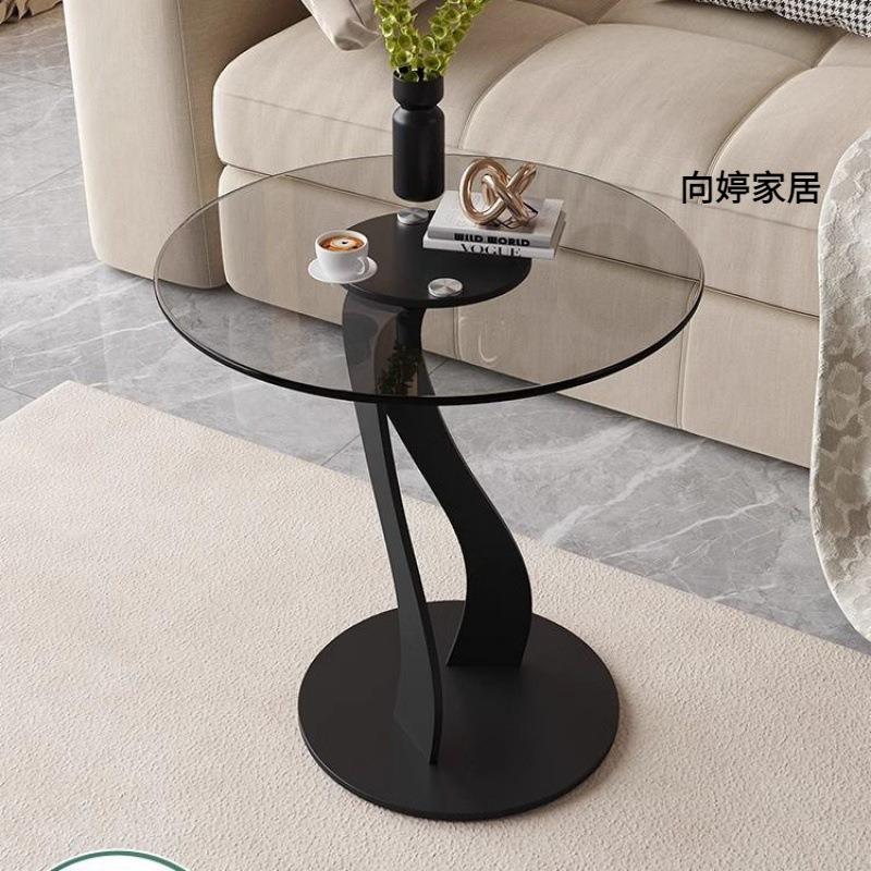 沙发边几圆形钢化玻璃现代简约小户型意式角几客厅方形茶几极简