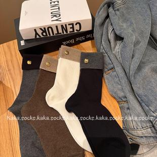 韩版 双针中筒堆堆袜 金属标重工轻奢高级感m折叠袜口慵懒风时尚