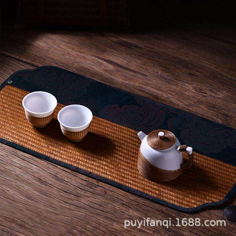 创意竹席香云纱茶杯垫布艺茶席干泡垫简约杯托隔热垫壶垫现货新品