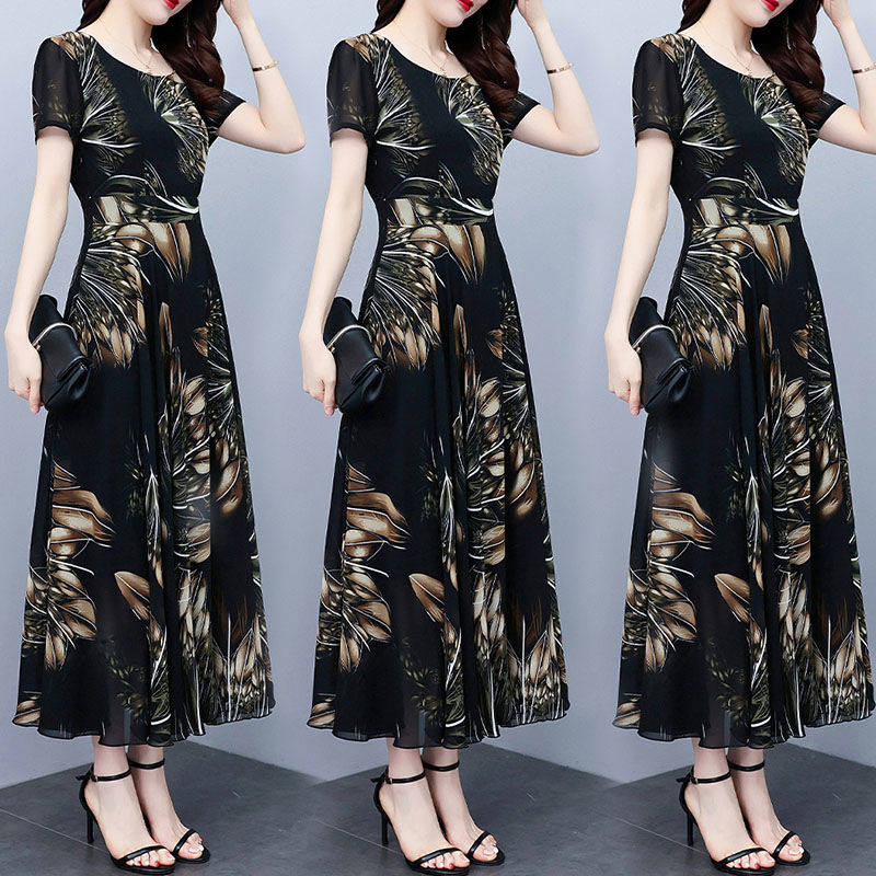 2022年夏季新款冰丝碎花气质连衣裙女妈妈装大码显瘦遮肚过膝长裙,女装/女士精品,连衣裙,淘宝优惠券,粉丝福利购,淘宝优惠卷