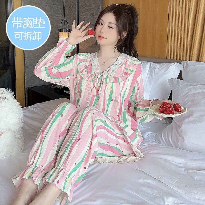 带胸垫睡衣女春秋冬季纯棉长袖裤甜美多巴胺加肥加大码家居服套装,女士内衣/男士内衣/家居服,睡衣/家居服套装,淘宝优惠券,粉丝福利购,淘宝优惠卷