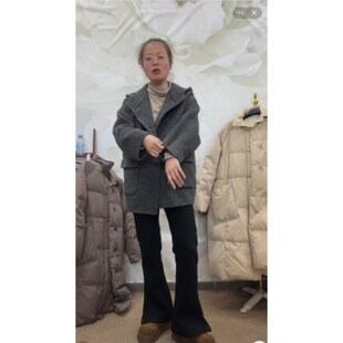 20405高级感慵懒风人字纹双面羊绒大衣小个子显瘦百搭毛呢外套女