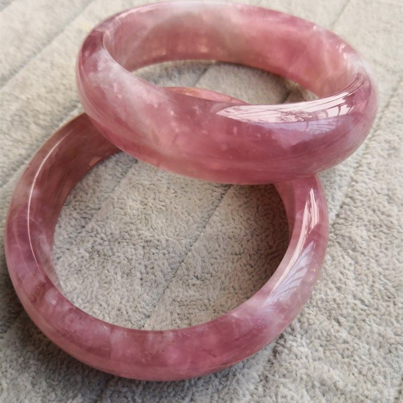 天然粉晶手镯 老矿紫色马粉手镯超宽条水晶冰透镯子爱情水晶