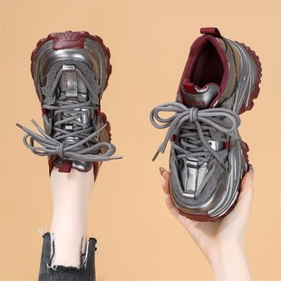 百搭显脚小水钻休闲运动鞋 爆款 女2024秋冬新款 厚底增高6cm老爹鞋