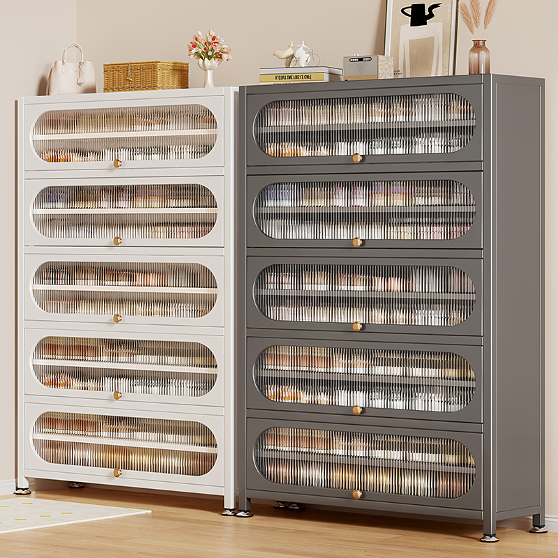 钢制鞋柜防尘入户家用门口玄关柜新爆款大容量铁艺上翻门多层鞋架