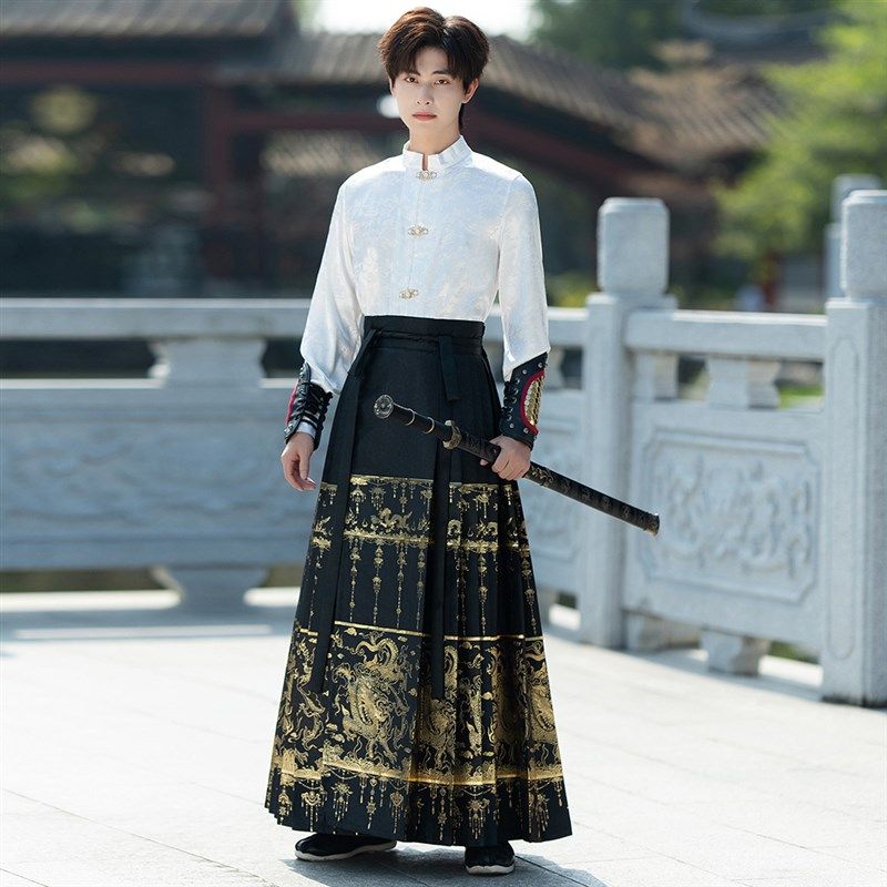 新中式国风龙纹马面裙男装古风明制汉服学生古装男生上衣衬衫套装,男装,汉服,淘宝优惠券,粉丝福利购,淘宝优惠卷