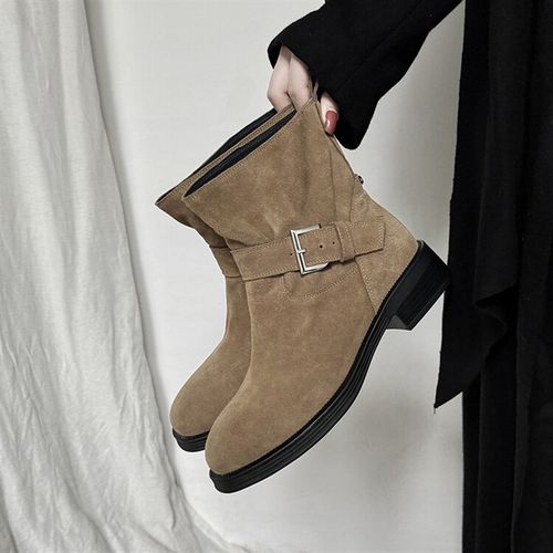 2024秋冬韩国宽松套脚一脚蹬短靴女西部靴百搭工装时马丁靴裸