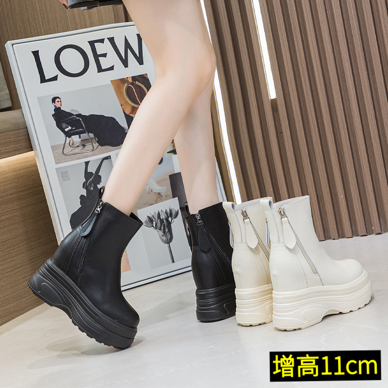 11cm内增高女靴冬季加绒厚底女鞋超轻超高马丁靴女小个子冬款短靴