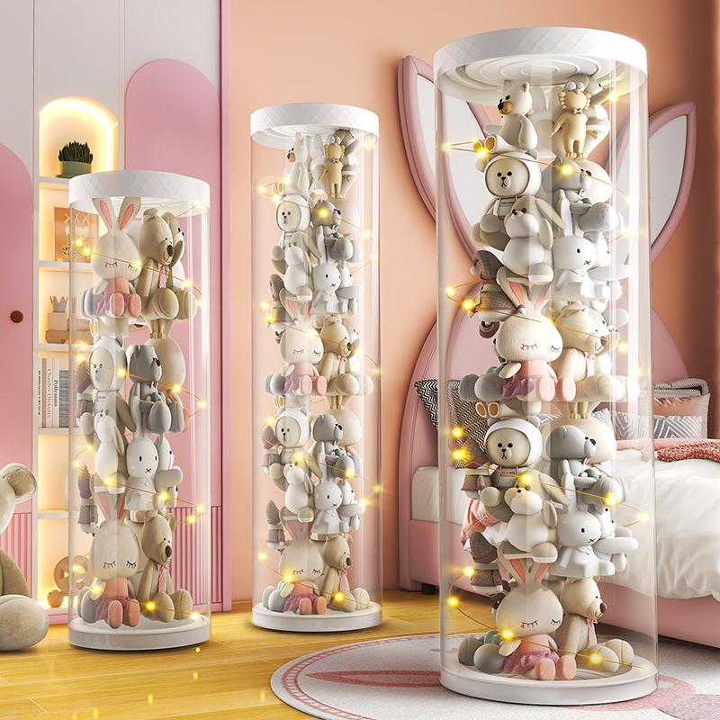 毛绒娃娃收纳桶拉链玩偶公仔收纳筐儿童玩具透明布偶收纳篮整理箱