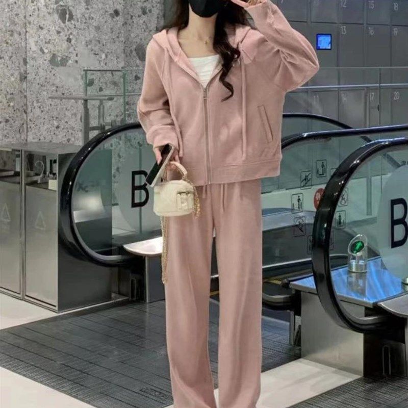 欧货时尚洋气运动卫衣套装女2025早春连帽外套休闲阔腿裤两件套潮,女装/女士精品,时尚套装,淘宝优惠券,粉丝福利购,淘宝优惠卷