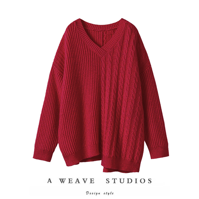 越穿越爱气质!重磅加厚!不对称绞花V领羊绒衫女纯羊绒毛衣宽松,女装/女士精品,羊绒衫,淘宝优惠券,粉丝福利购,淘宝优惠卷