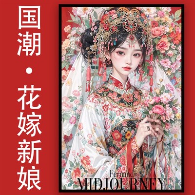 国潮风1000片拼图带相框高颜值花嫁新娘成人儿童益智手工解压玩具